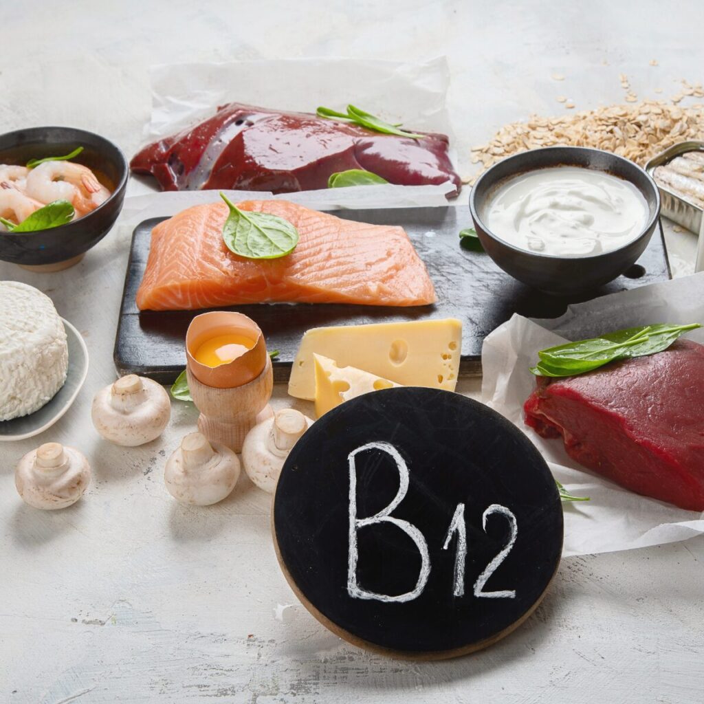 Various kinds of Vitamin B12 rich foods.