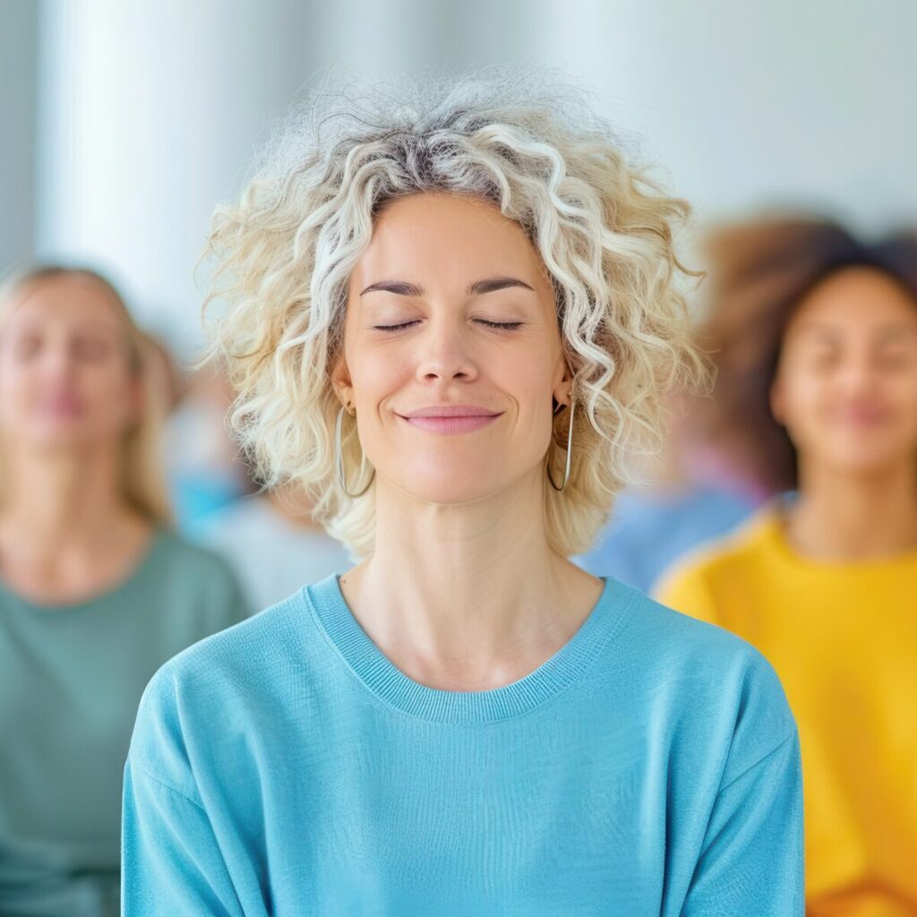 Group of women meditating.