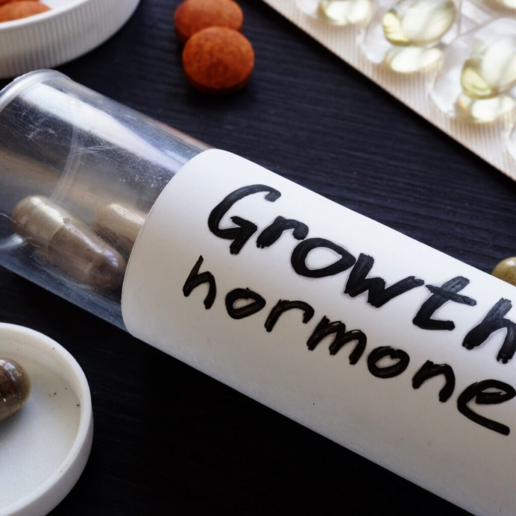 Pills container with label "Growth Hormone"